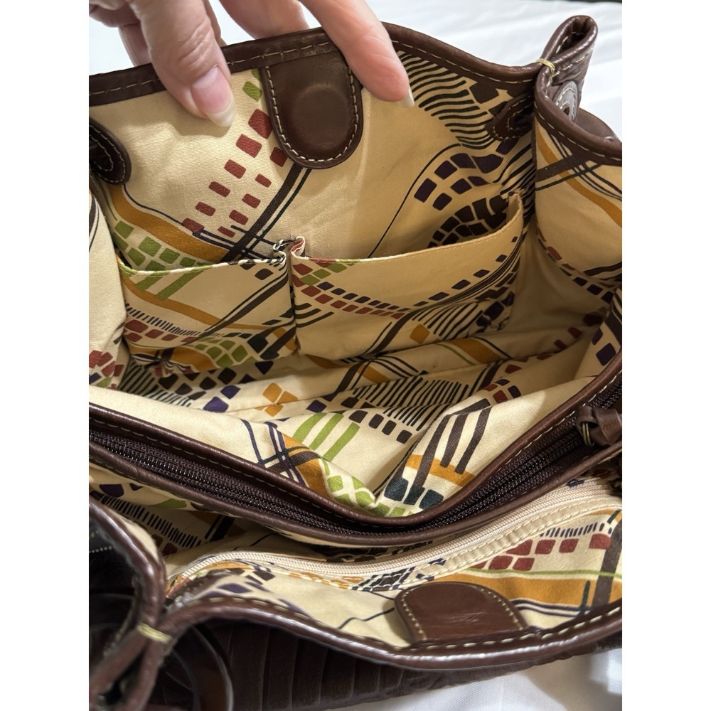 Fossil Brown Leather Embossed Palm Leaf Shoulder Handbag Purse Rustic Boho Chic - Picture 7 of 12
